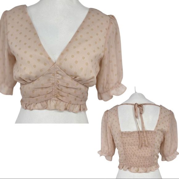Lis Sheer Polka Dot Tie-Back Crop Top – Size S - Picture 1 of 13